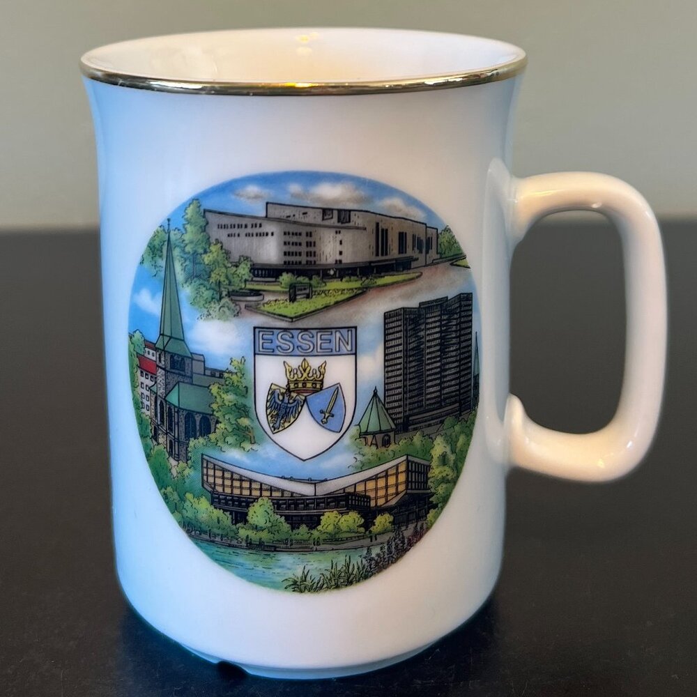 Theo Kühn ESSEN Coat of Arms & Landmarks Souvenir Porcelain Mug Bavaria, Germany